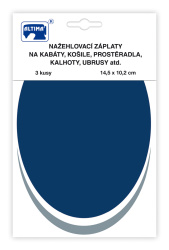 Nažehlovací záplaty jednobarevné ovály 3 ks - tm.modrá bílá stř.šedá